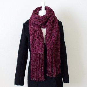 Hand Knit Boho Fringe Scarf for Women, Lace Knit Thick Soft Scarf Fall Winter